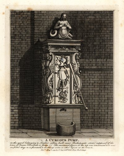 Utelias pumppu Leathersellers Hallin pihalla, Bishopsgate Street, Lontoo tekijältä John Thomas Smith