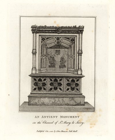 Muinainen muistomerkki St Mary le Savoyn kansliassa (nykyinen Savoy-kappeli) tekijältä John Thomas Smith