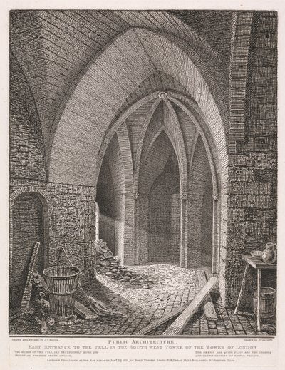 Itäinen sisäänkäynti Lontoon Towerin lounaistornin selliin tekijältä John Thomas Smith