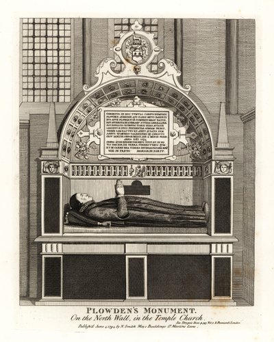 Edmund Plowdenin muistomerkki temppelikirkon pohjoisseinällä tekijältä John Thomas Smith