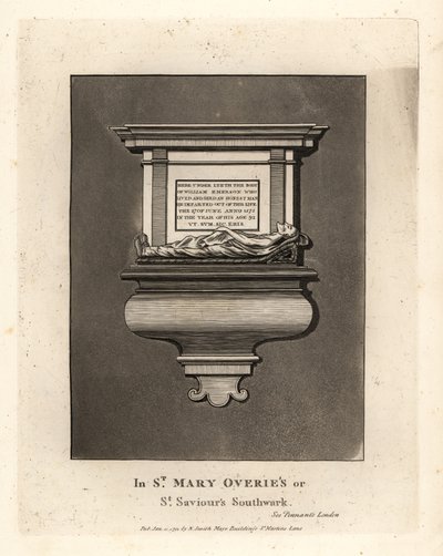 Hautakuva ja muistomerkki rehelliselle miehelle William Emersonille, kuoli 1575, St Mary Overie