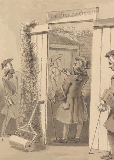 Hogarth, joka on aikansa ulkopuolella, piirtää kumppaninsa hahmon tietyn paikan ovelle kaikkien ystäviensä suureksi ihailuksi tekijältä John Thomas Smith