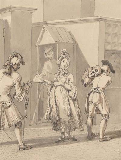 Hogarth kantamassa isäntänsä sairasta lastaan Leicester Fieldsin ympäri. The Spot of Ground Leicester House. tekijältä John Thomas Smith