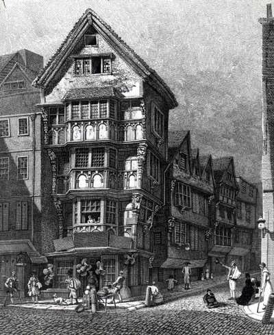 Houses Lately Standing on the West Corner of Chancery Lane, Fleet Street, julkaistu vuonna 1812. tekijältä John Thomas Smith