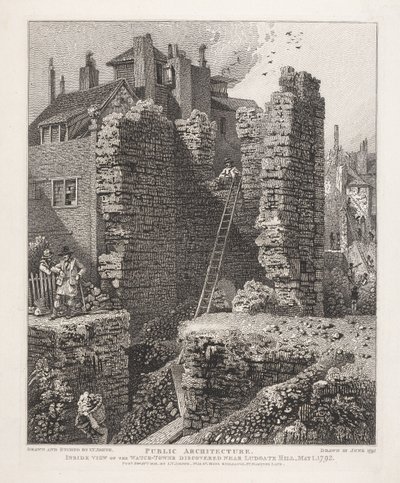 Ludgate Hillin läheltä löydetyn vartiotornin sisänäkymä, 1. toukokuuta 1792 tekijältä John Thomas Smith