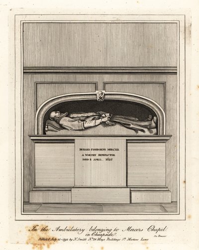 Muistomerkki Richard Fishbourne Mercerille, kuoli 1625, Ambulatory in Mercers Chapel, Cheapside tekijältä John Thomas Smith