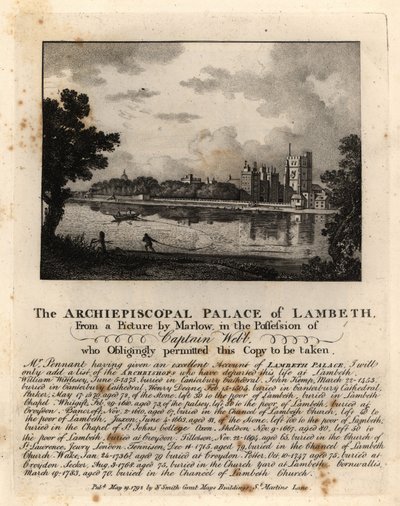 Näkymä Lontoon Lambeth Palacelle tekijältä John Thomas Smith