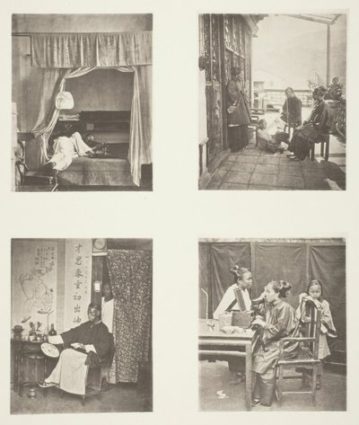 Oopiumpiippua kotona, Illallisen jälkeen, Lukeminen kunniaksi, WC, c. 1868. tekijältä John Thomson