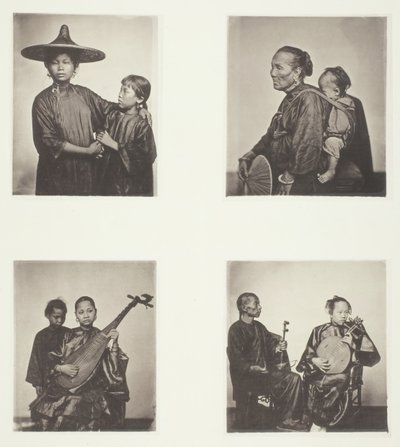 Boat Girls, Kantonin venenainen ja lapsi, muusikot, muusikot, c. 1868. tekijältä John Thomson