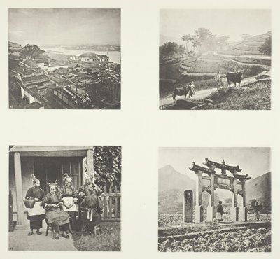 Osa Foochowin ulkomaalaista asutusta, Terracing Hills, Foochow Field Women, A Memorial Arch, n. 1868. tekijältä John Thomson