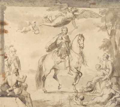 Valmisteleva tutkimus koristeluun "Equestrian Portrait of George I" tekijältä John Vanderbank