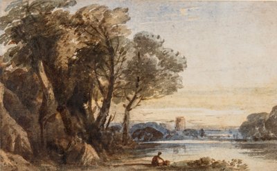 Capriccio Landscape, n. 1830 (wc arabikumilla paperilla) tekijältä John Varley