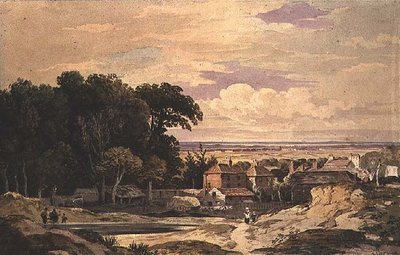 Frognal, Hampstead, n. 1825 (akvarelli) tekijältä John Varley