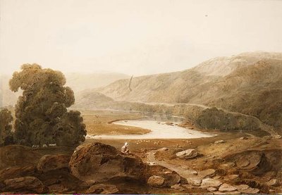 No.1607 Vale of the River Mawddach, Wales, n. 1805 (akvarelli ja musta liitu paperille) tekijältä John Varley