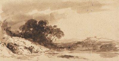 Jokimaisema kahdella hahmolla, järvi ja kaukaiset vuoret tekijältä John Varley