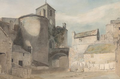 Linnoitettu sisäänkäynti Caernarvonin walesilaisen kaupungin itäportille, n. 1802. tekijältä John Varley I