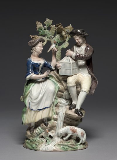 Ryhmä lintuhäkin kanssa, valmistaja Staffordshire Factory, n. 1770 tekijältä John Voyez