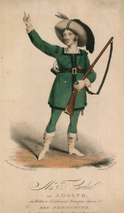 T Cooke Adolphina Weberin kuuluisassa romanttisessa oopperassa Der Freischutz, joka esitetään Theatre Royal Drury Lanessa. tekijältä John W. Gear