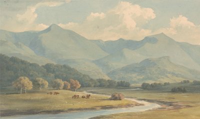 Carnedd Llewelyn ja Carnedd David, Carnarvonshire, nähty Ogwen-joen toisella puolella tekijältä John Warwick Smith