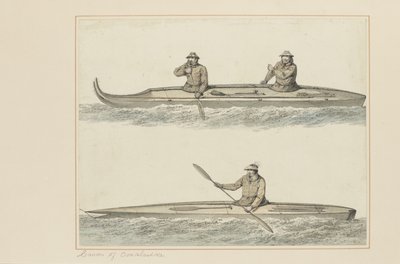 30: Onalaskan kanootit, sarjasta vesivärejä, jotka kuvaavat kapteeni Cookin viimeistä matkaa, n. 1773-84 (wc paperilla) tekijältä John Webber