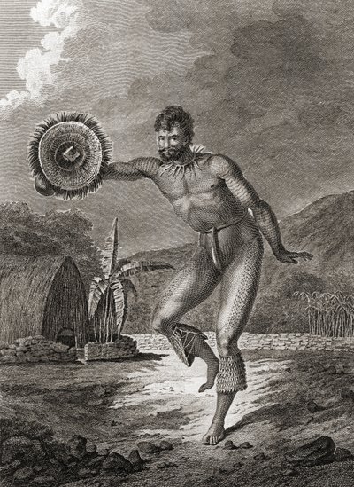 Tatuoitu tanssija perinteisessä puvussa, Havaiji, 1778 tekijältä John Webber