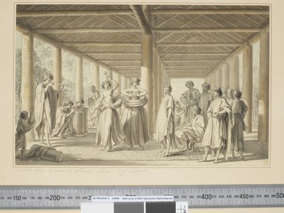 F.14 Toinen kohtaus, tanssi Otaheitessa, ulkokuva, n. 1773-84 (akvarelli) tekijältä John Webber