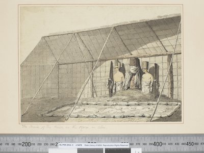 F.18 Talon sisäpuoli, Morai, Atooi, n. 1773-84 (akvarelli) tekijältä John Webber