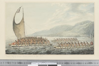 F.35 Tereoboo, Owyheen kuningas, tuo lahjoja kapteeni Cookille, n. 1773-84 (akvarelli) tekijältä John Webber