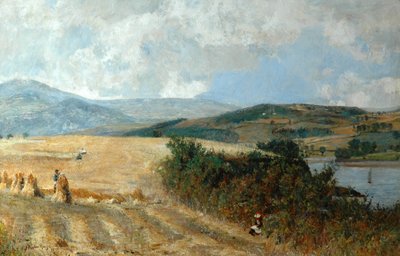 Sadonkorjuuaika Conway-joella, noin 1890 tekijältä John William Buxton Knight