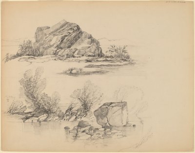 Kalliot järven rannalla [recto] tekijältä John William Casilear