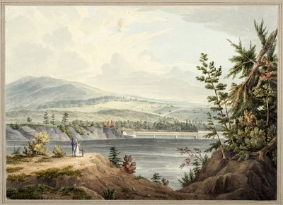 Hudson-joen silta lähellä Waterfordia, New Yorkissa, 1832 (akvarelli, guassi, selektiivinen lasitus, grafiitti ja raapiminen kortille asetettuun paperiin) tekijältä John William Hill