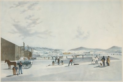 Rockland Lake - Jään leikkaaminen. Näkymä koillisesta, pub. 1849 tekijältä John William Hill