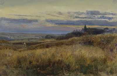 Viljapelto auringonlaskun aikaan tekijältä John William Inchbold