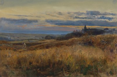 Viljapelto auringonlaskun aikaan tekijältä John William Inchbold