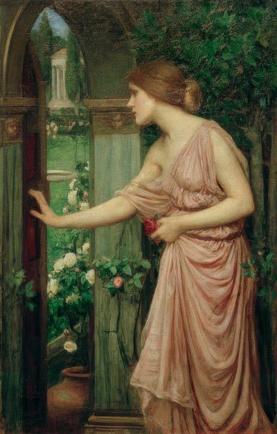 Psyyke avaa oven Cupidon puutarhaan tekijältä John William Waterhouse