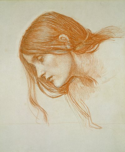 Tutkimus tytön päästä (punainen liitu paperille) tekijältä John William Waterhouse