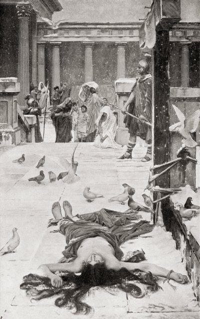 Pyhän Eulalian marttyyrikuolema, John William Waterhousen maalauksen mukaan, Hutchinsonin teoksesta History of the Nations, pub. 1915 tekijältä John William Waterhouse