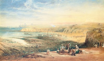 Cullercoats katselee kohti Tynemouthia, Northumberlandia, kalastajat etualalla, 1836 tekijältä John Wilson Carmichael