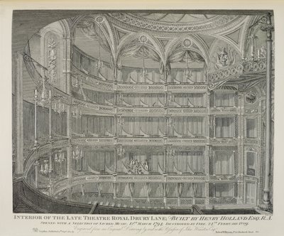 The Late Theatre Royalin sisustus, Drury Lane, Lontoo, Henry Hollandin rakentama, 1794, tulipalo tuhosi vuonna 1809, kaiverrus Dale, 1820 tekijältä John Winston