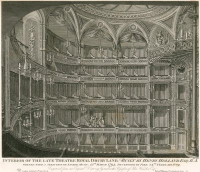 Edesmenneen Theatre Royalin sisustus, Drury Lane, Lontoo tekijältä John Winston
