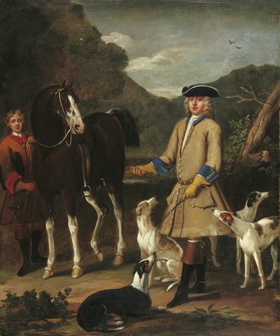 Edward, Lord Seymour, hevosensa, sulhanen ja koirien kanssa maisemassa tekijältä John Wootton