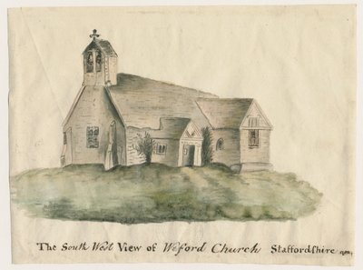 Weeford Church: akvarellimaalaus, 1782 tekijältä John Wright