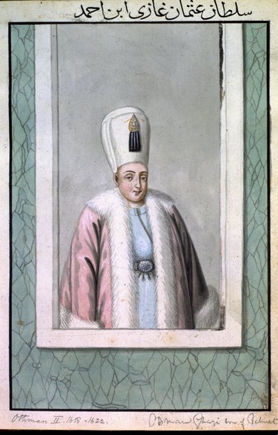 Othman (Osman) II (1603–1622) Sulttaani 1618–1622, teoksesta ”Sarja Turkin keisarien muotokuvia” tekijältä John Young