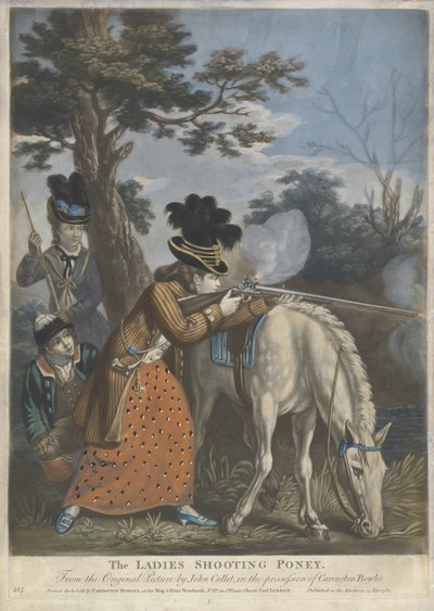 The Ladies Shooting Poney, 1780 (käsinvärinen mezzotint kudospaperille) tekijältä John after Collet