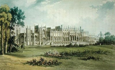 Eaton Hall, West of Garden Front, Ackermanns Repository of Arts, julkaistu noin 1826 (katso myös 182260) tekijältä John after Gendall