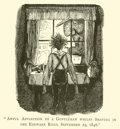 Kauhea ilmestys herrasmiehelle parranajon aikana Edgware Roadilla, 29. syyskuuta 1846 tekijältä John after Leech