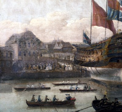 Laukaisu Deptford Dockyardilla, n. 1750 (264190:n yksityiskohta) tekijältä John the Elder Cleveley