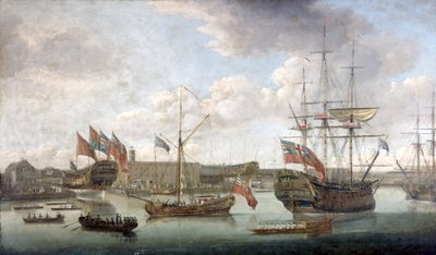 Laukaisu Deptford Dockyardilla, n. 1750 tekijältä John the Elder Cleveley