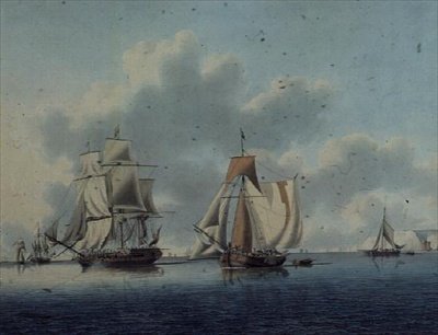 Fregatti ja hollantilaiset kalastusalukset Isle of Wightin edustalla tekijältä John the Younger Cleveley