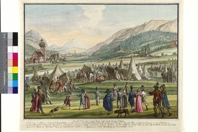Keisarillisen Venäjän leiri Neurauthilla Innsbruckissa 1799 (akvarelli) tekijältä Jokob Placidus Altmutter